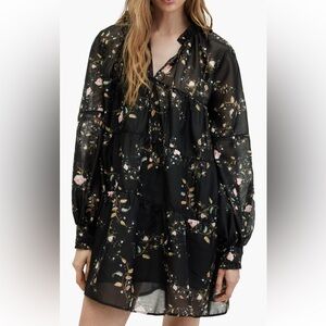AllSaints Floral Sheer Black Dress